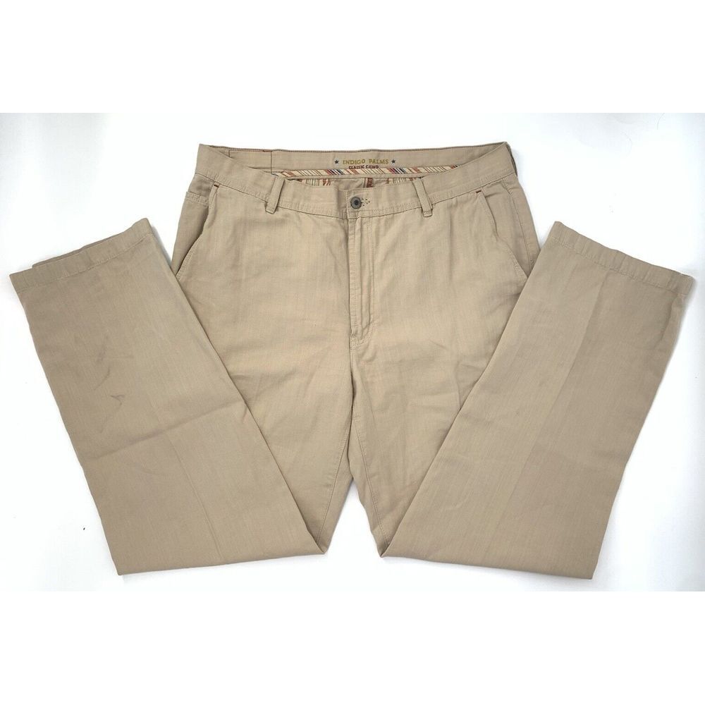 Indigo Palms Classic ChinoFit Beige Flat Front Men's Pants Size‎ W38 L34